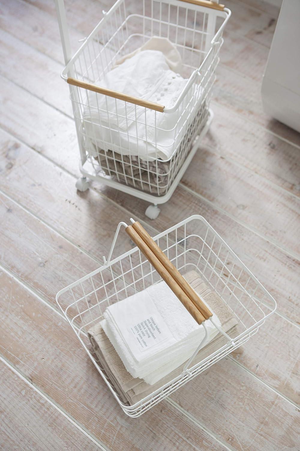 White Steel Laundry Cart with Wheels for Tosca Baskets