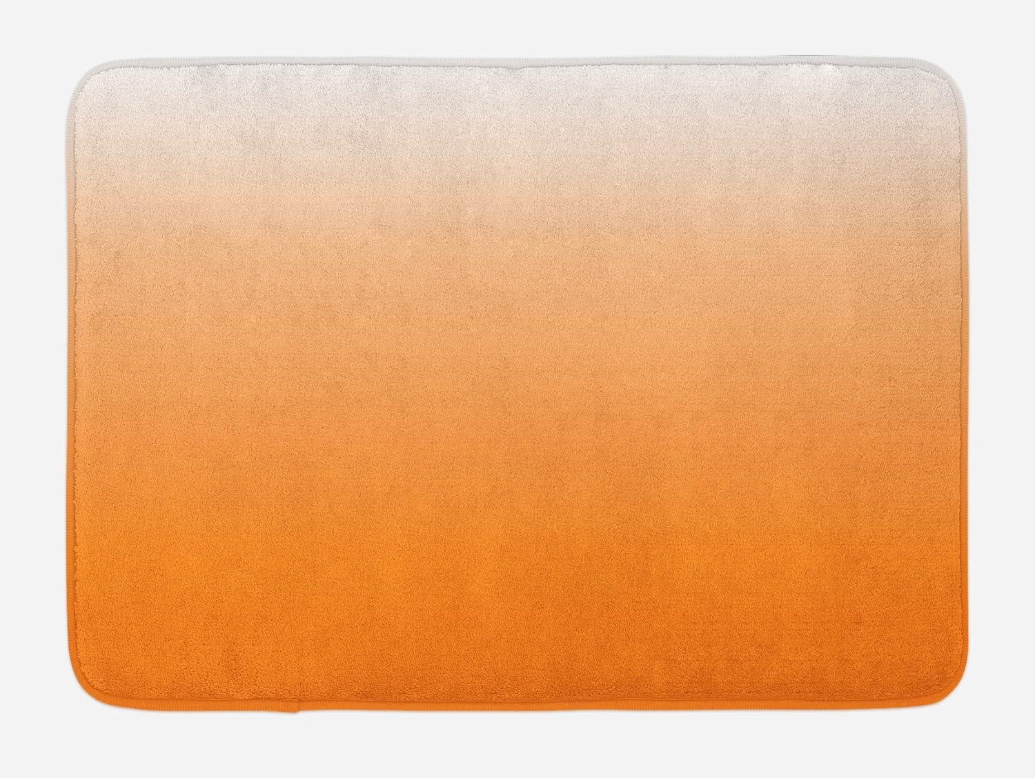 Ombre Bath Mat, Sunset Summer Inspired Orange Colored Modern Abstract Design Work of Art Print, Non-Slip Plush Mat Bathroom Kitchen Laundry Room Decor, 29.5 X 17.5 Inches, Orange White, Ambesonne