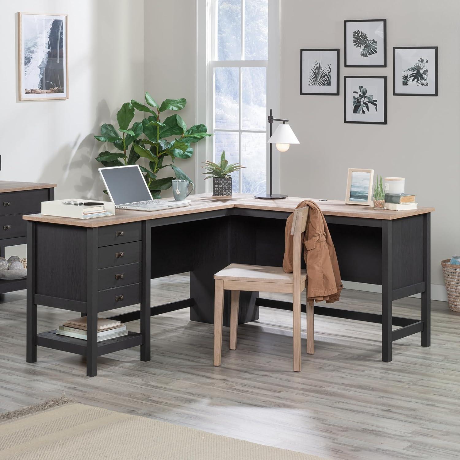 Sauder Cottage Road L-Shape Desk, Raven Oak Finish