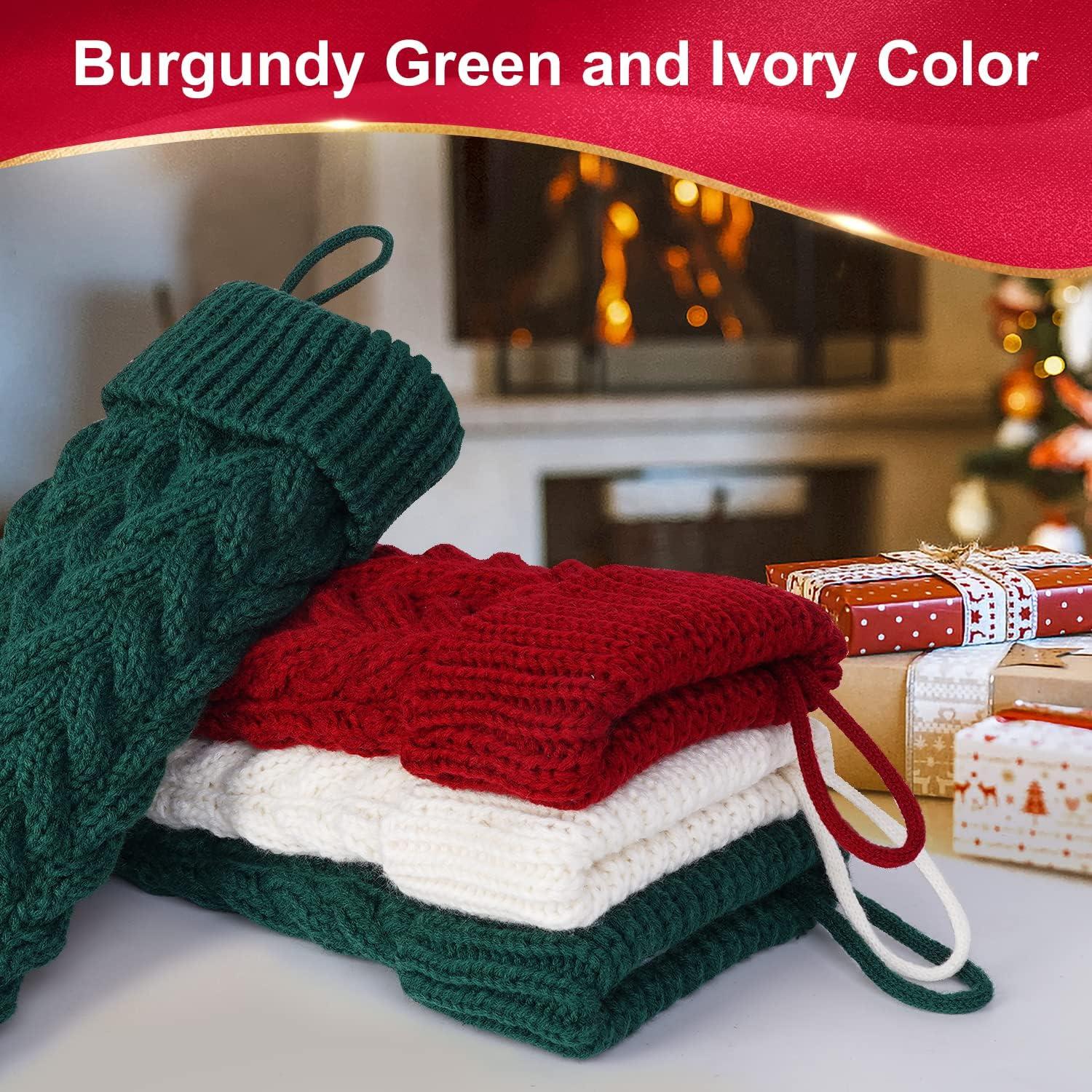 6pcs Christmas Stockings 18 inch Burgundy, Ivory, Green Vintage Cable Knit Xmas Stockings for Family Christmas DecoratioBurlap Christmas Stockings Xmas Fireplace Hanging Stockings,Truck Christmas Buf