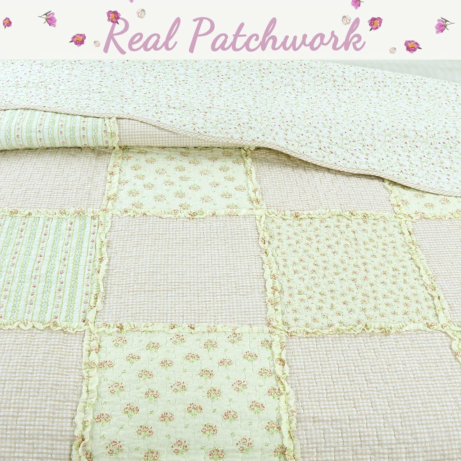 Cozy Line Home Fashions 100% Cotton Real Patchwork Reversible Shabby Chic Girly Floral Pink Peachy Quilt Bedding Set, Coverlet Bedspread (Old-Fashioned Sweetness, Twin - 2 Piece)