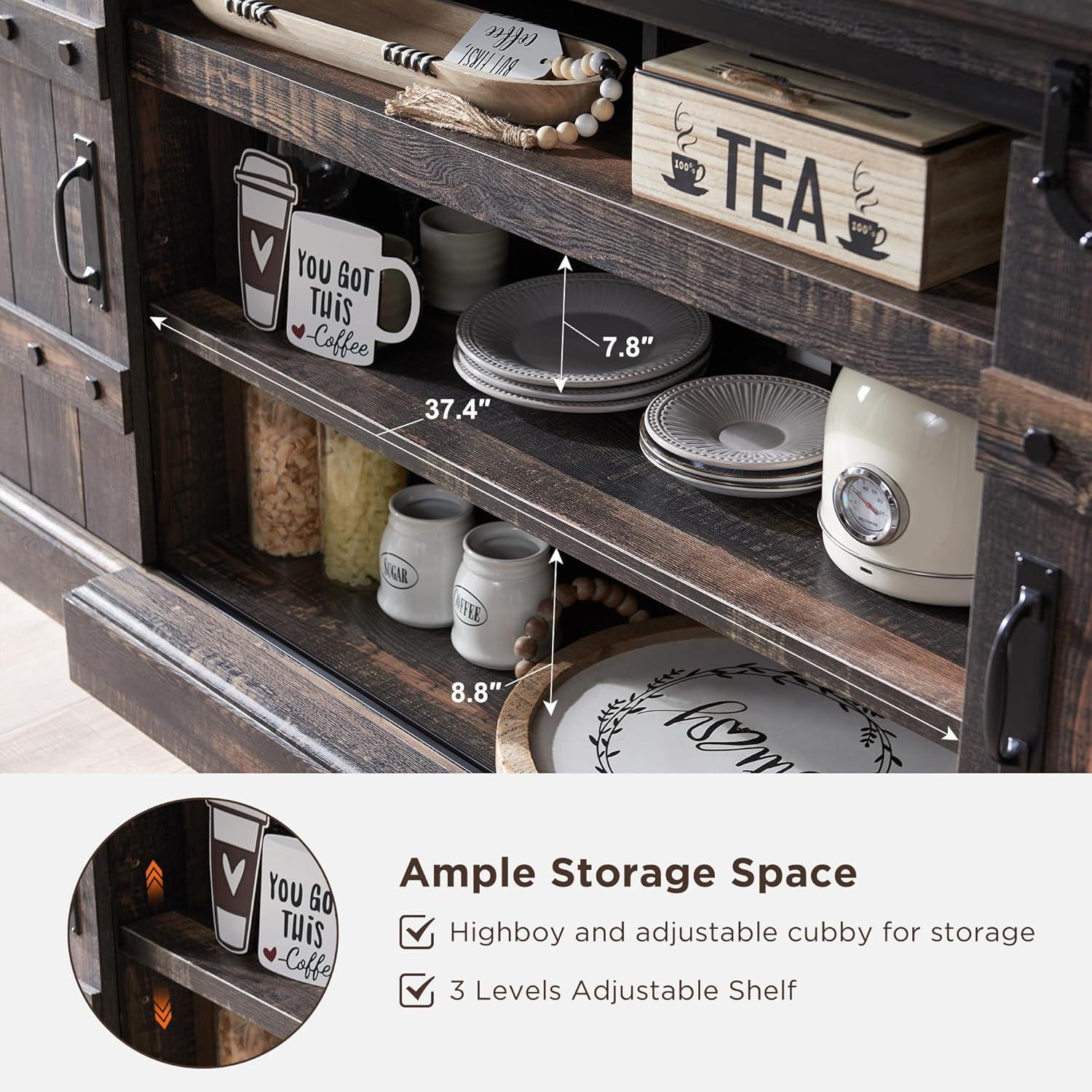 OKD 75" Wide Farmhouse Barn Door TV Stand for TVs up to 85", Entertainment Center with Wood Barn Door Storage Console, Dark Rustic Oak