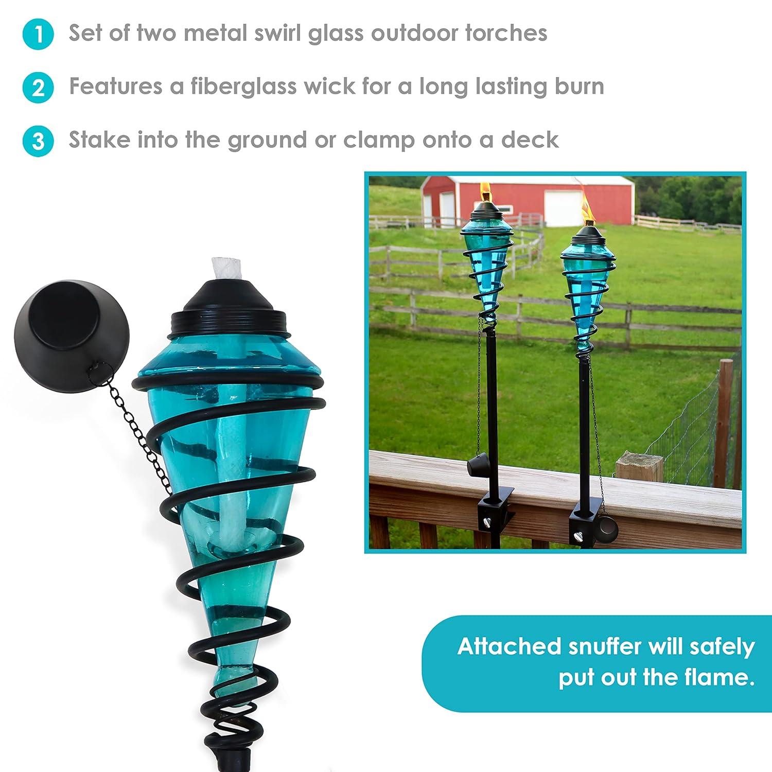 Sunnydaze Outdoor Adjustable Height Glass and Metal Swirl Patio and Lawn Torch Set - Red - 2pk
