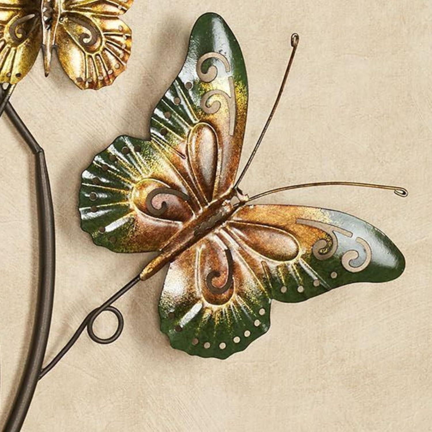 Golden Green Metal Butterfly Wall Art Sculpture