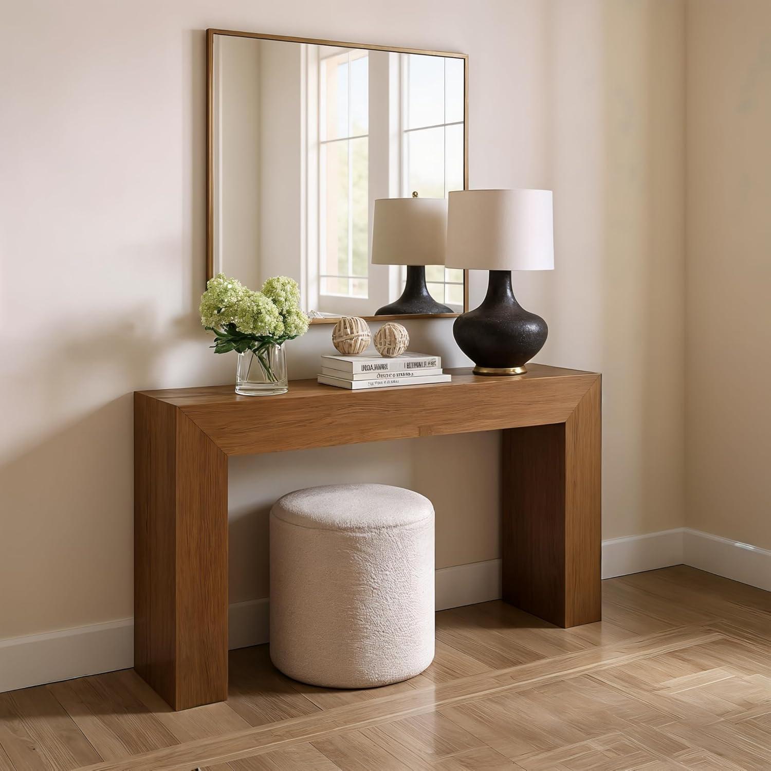 Plank+Beam Grand Console table, 56" Solid Wood Modern Sofa Table, Entryway Table for Hallway, Behind the Couch, Living Room, Foyer, Pecan Wirebrush