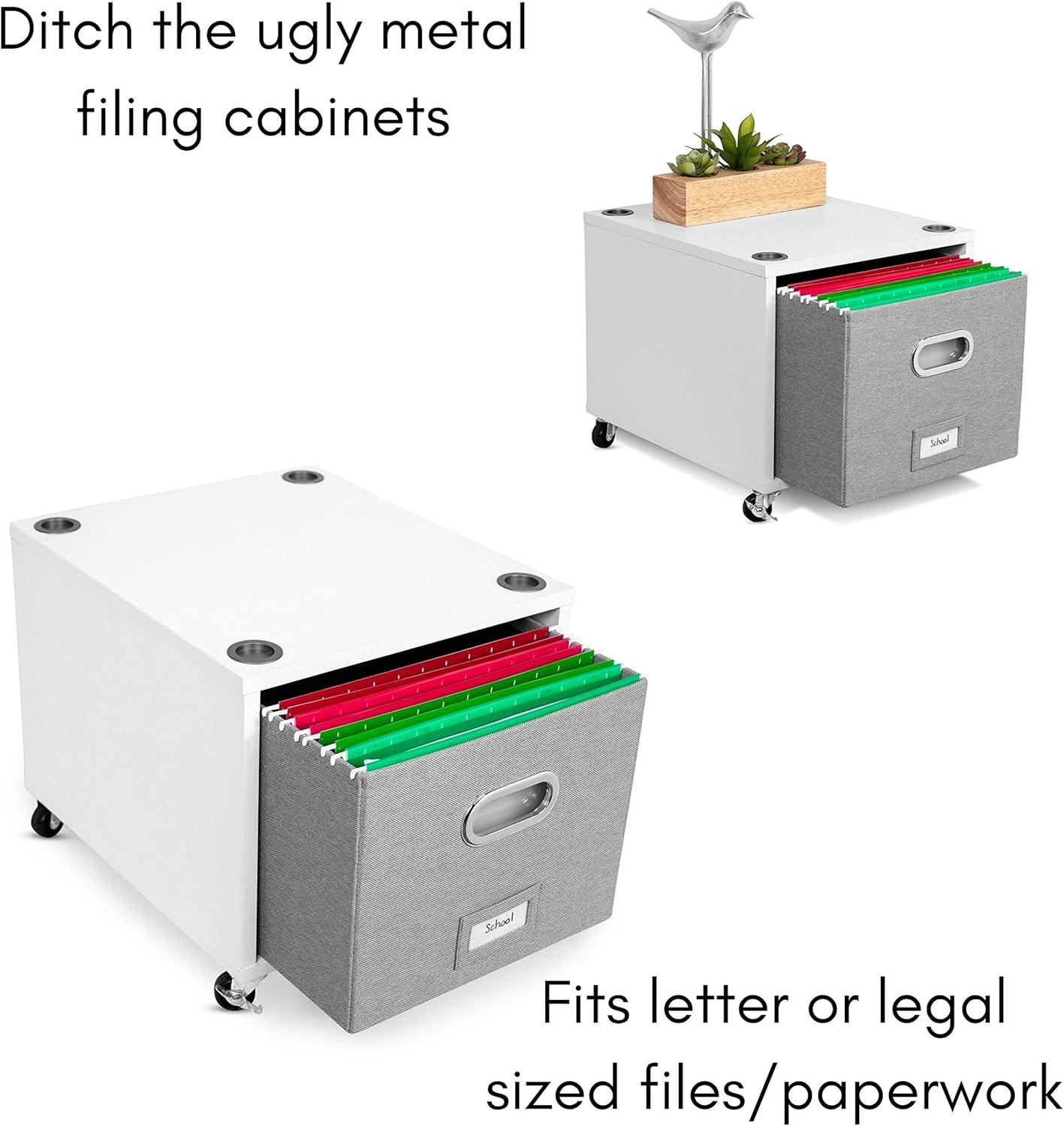 U-SHARE Rolling File Cabinet with 1 Lateral Drawer – Decorative Storage Shelf for, Blankets, Books, Files, Magazines, Toys, etc – Removable Bin with Handles – Under Desk Office Living Room Home