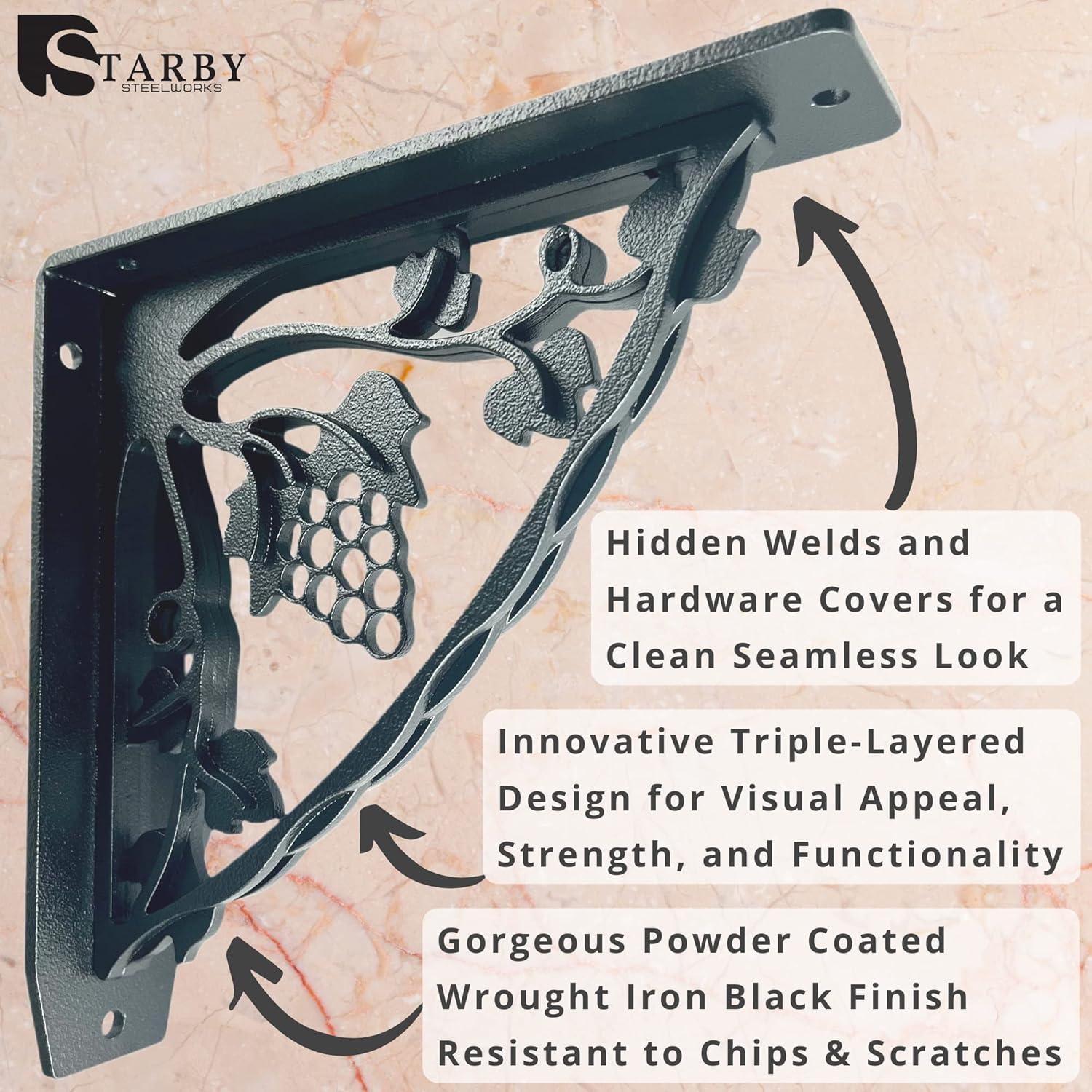 MADEIRA HEAVY DUTY STEEL FIREPLACE MANTEL BRACKETS, FLOATING SHELF, COUNTERTOP SUPPORT - HAND WELDED - 10" x 10" x 2"