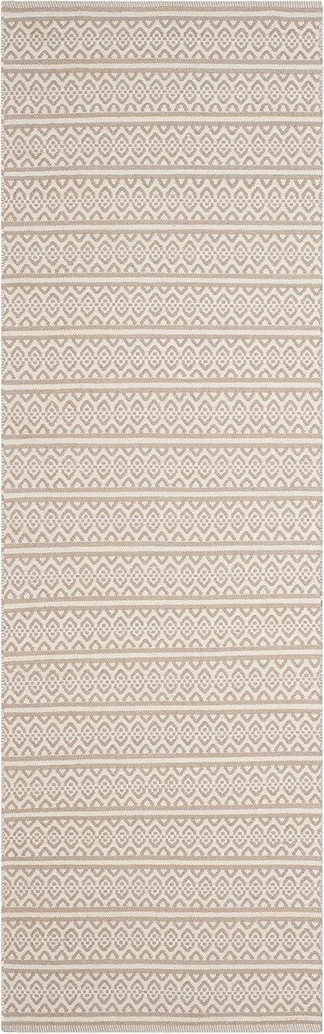 Hand-Woven Grey and Ivory Stripe Wool-Cotton Runner Rug 2'3" x 10'