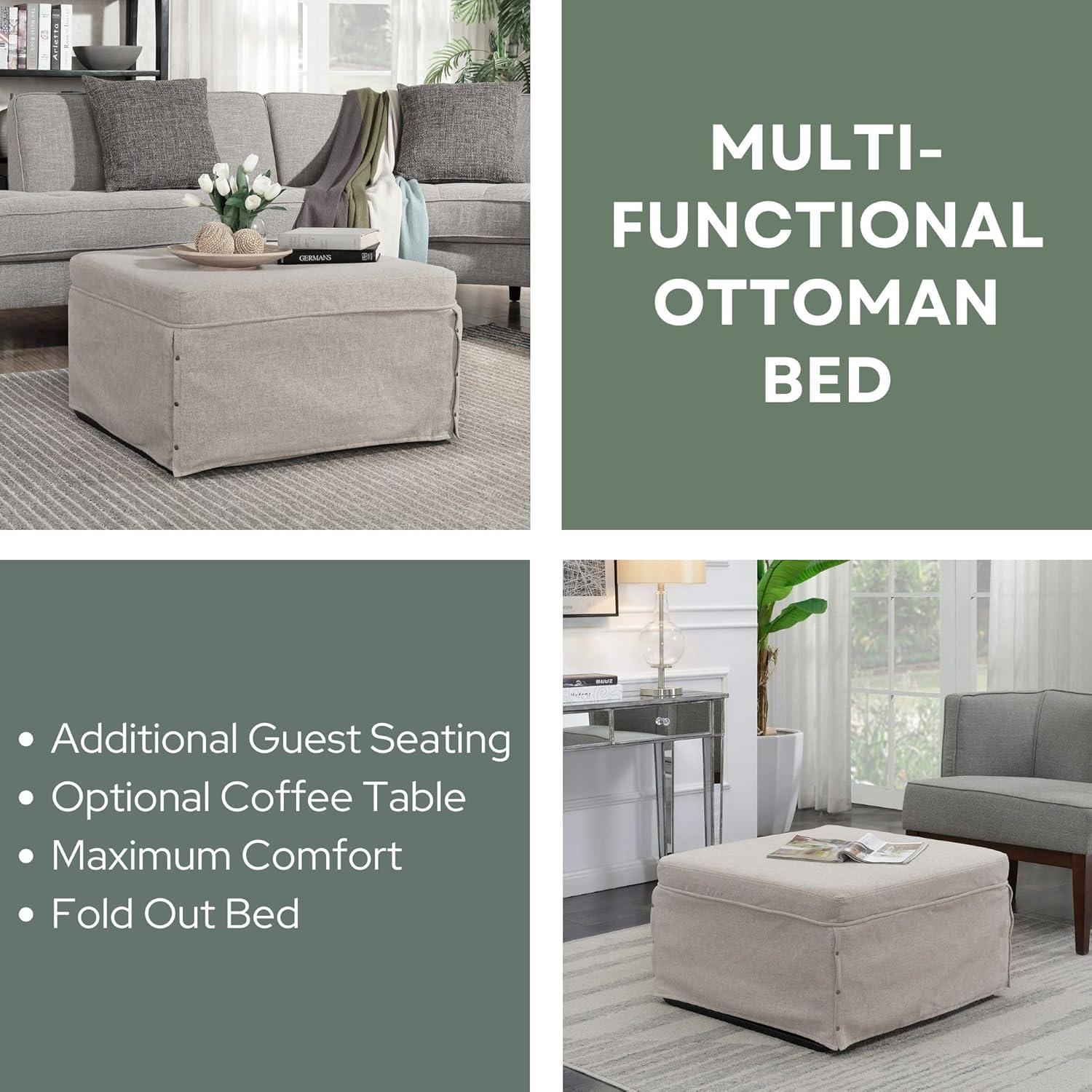 Convenience Concepts Designs4Comfort Folding Bed Ottoman, Soft Beige Fabric