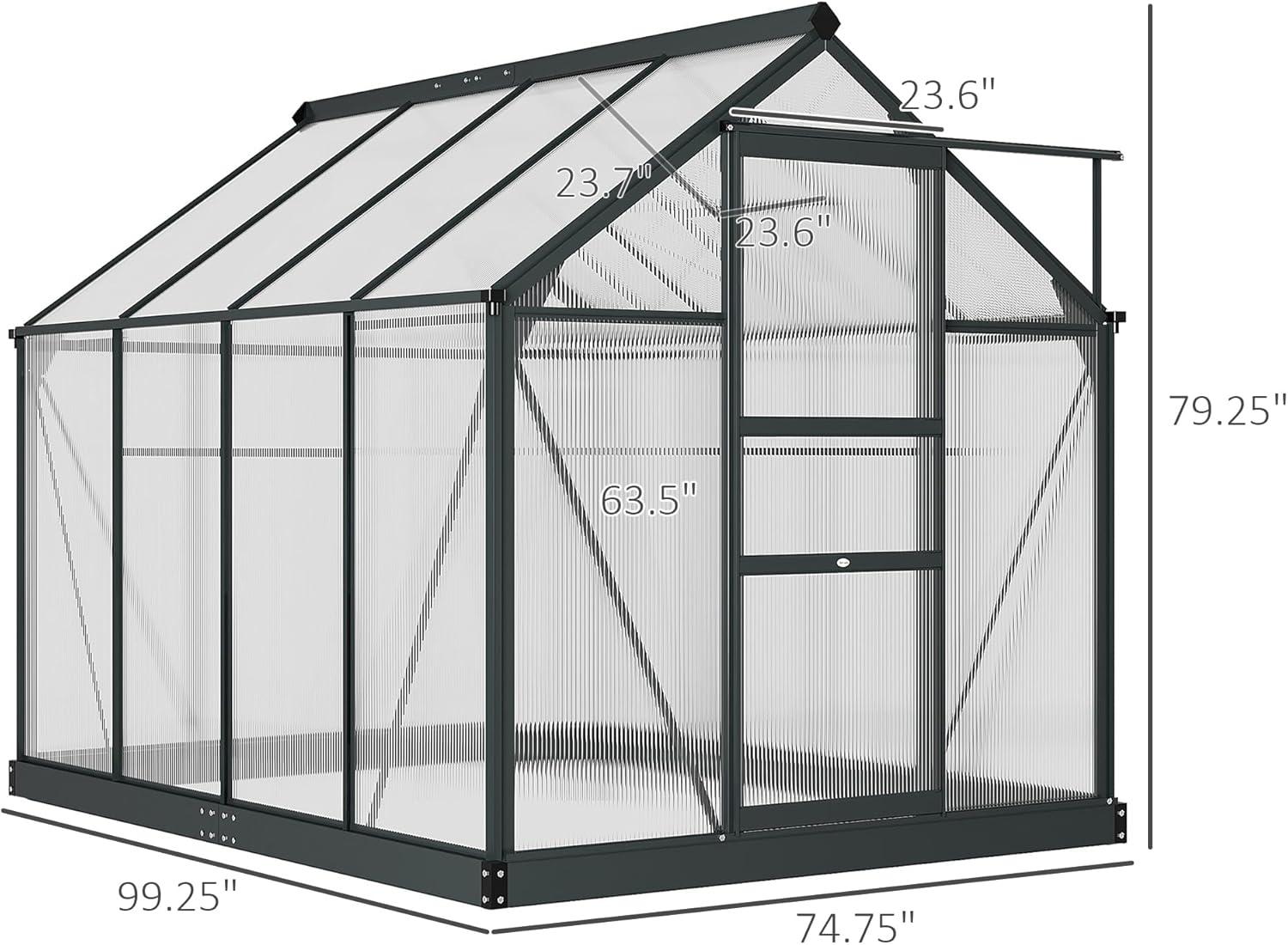 Gray Polycarbonate and Aluminum Walk-In Greenhouse with Sliding Door