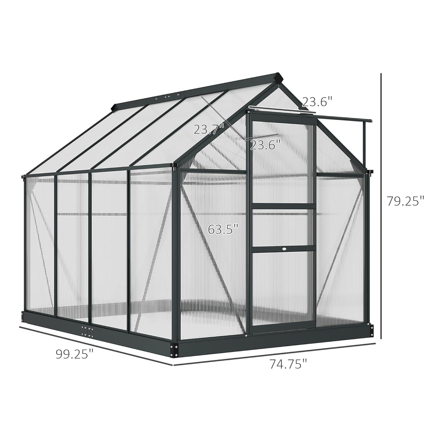 Outsunny 6' x 8' Greenhouse for Outdoors, Polycarbonate Greenhouse with Rain Gutter and Roof Vent, Aluminum Walk-in Green Houses for Outside for Patio Backyard Garden, Gray