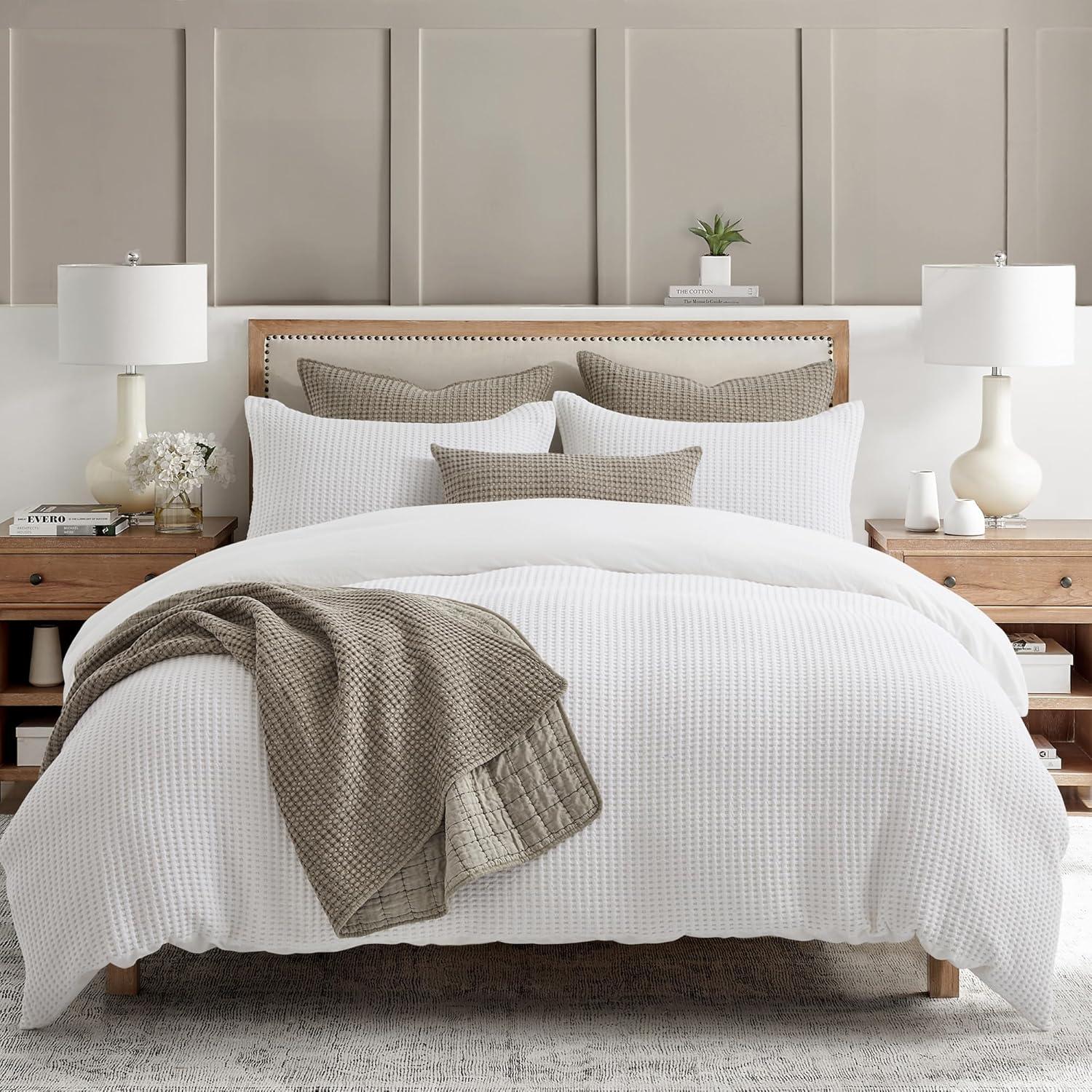 Mills Bright White Duvet Set - One King Duvet and Two King Shams - Levtex Home