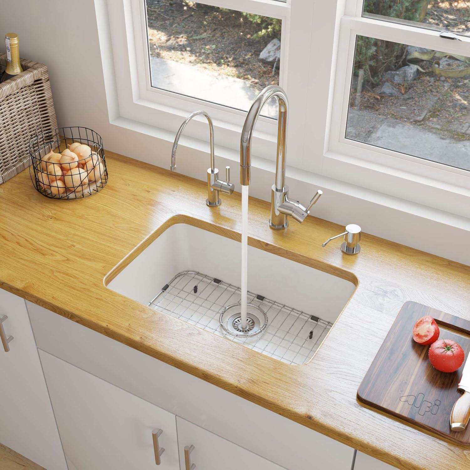 White Fireclay Undermount Single Bowl Kitchen Sink