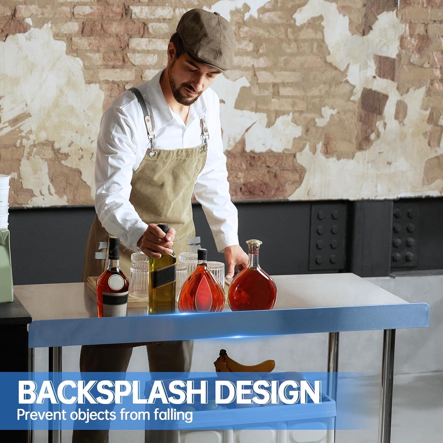 JINSEED Stainless Steel Work Table with Backsplash, 48 x 24 inch Commercial Food Prep Worktable, Heavy Duty Work Table for Kitchen, Restaurant, Hotelh