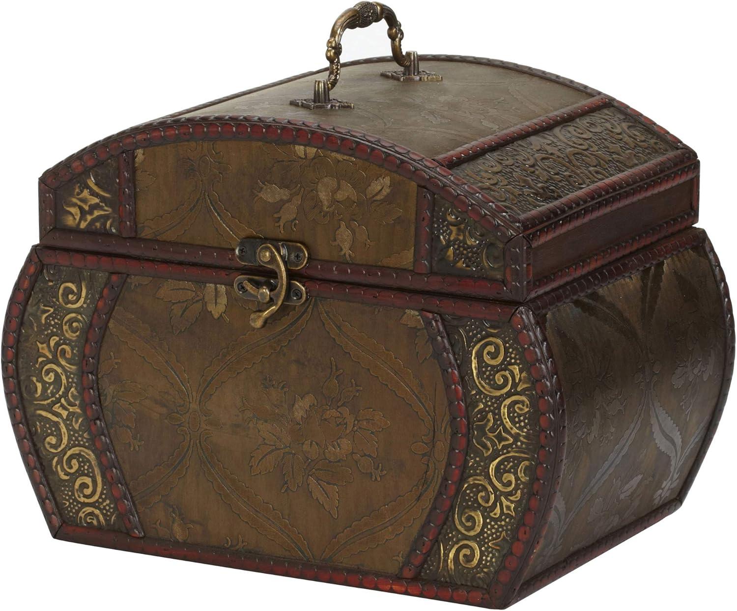 Elegant Brown and Wine Floral Wooden Decorative Chest Set