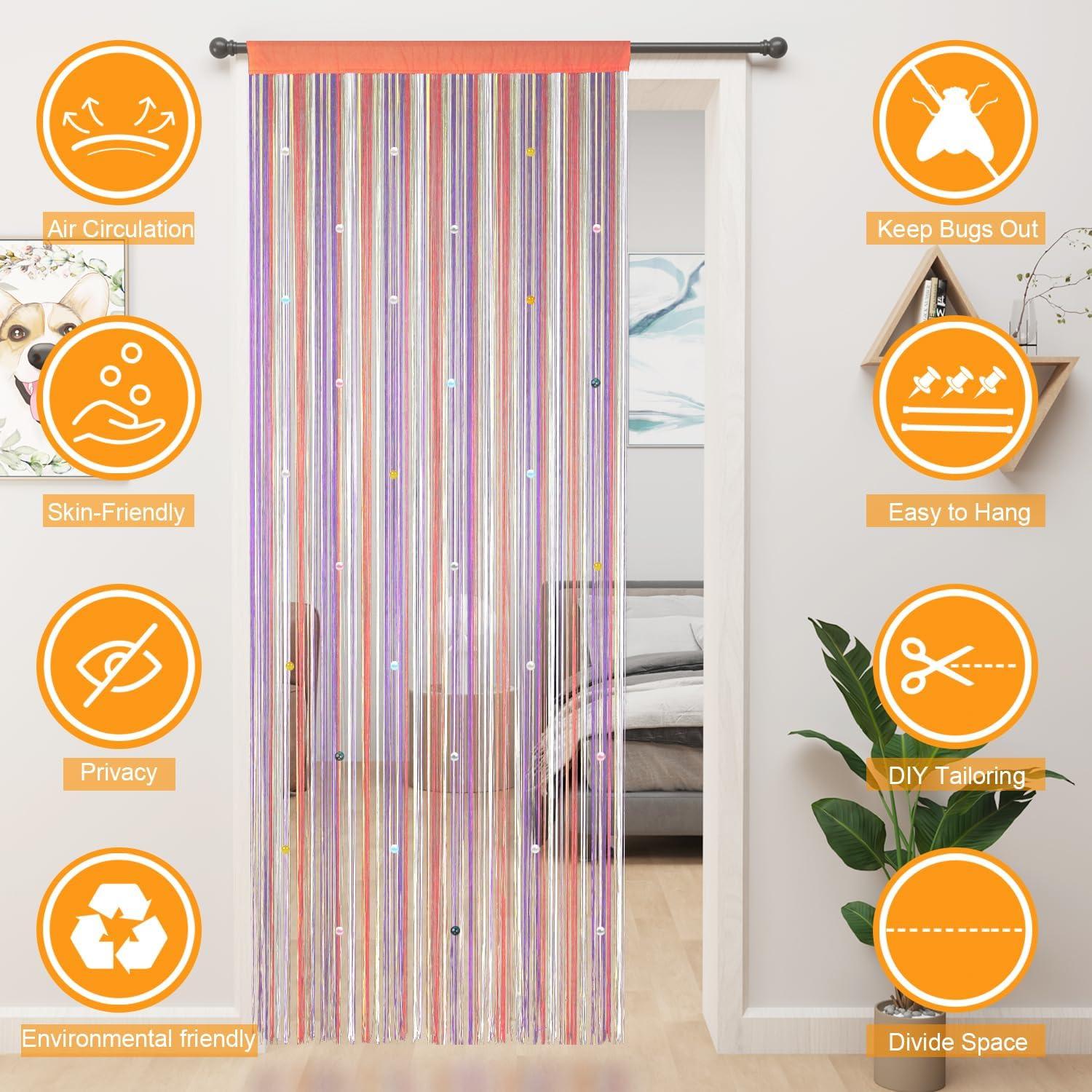 YIIBAII Beaded Curtain Beaded Curtains for Doorways Crystals Suitable for Interior Decoration and Partitions Hippy Closet Curtains (Rainbow, 39"x79")