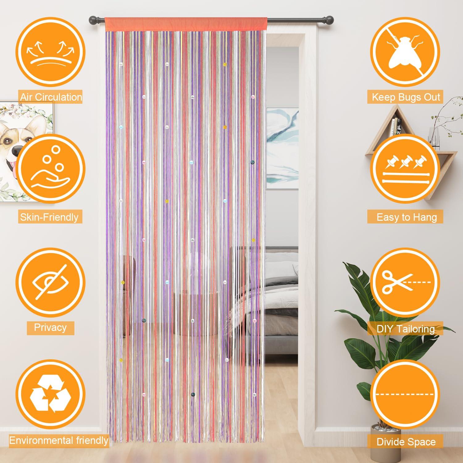 YIIBAII Beaded Curtain Beaded Curtains for Doorways Crystals Suitable for Interior Decoration and Partitions Hippy Closet Curtains (Rainbow, 39"x79")