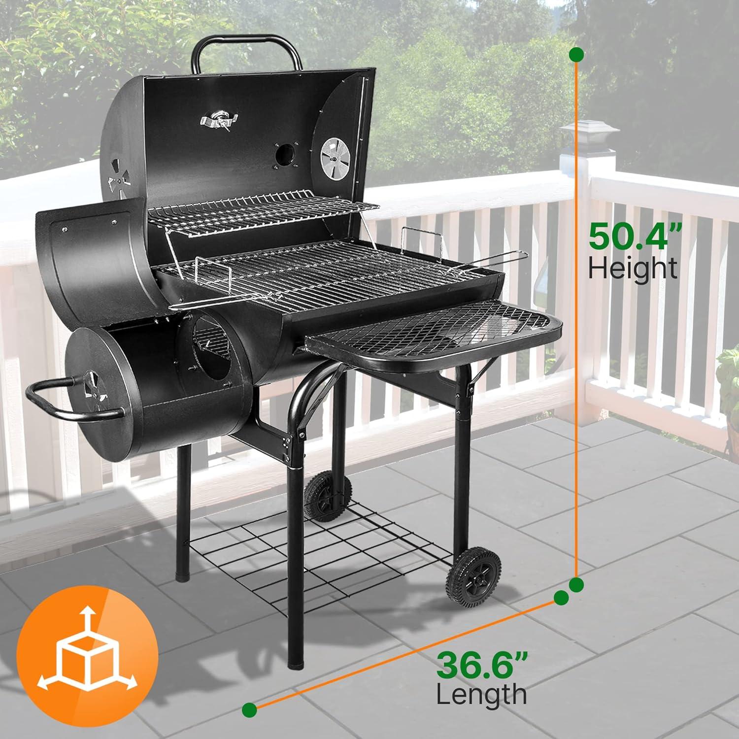 Portable Black Stainless Steel Charcoal Grill with Smoker