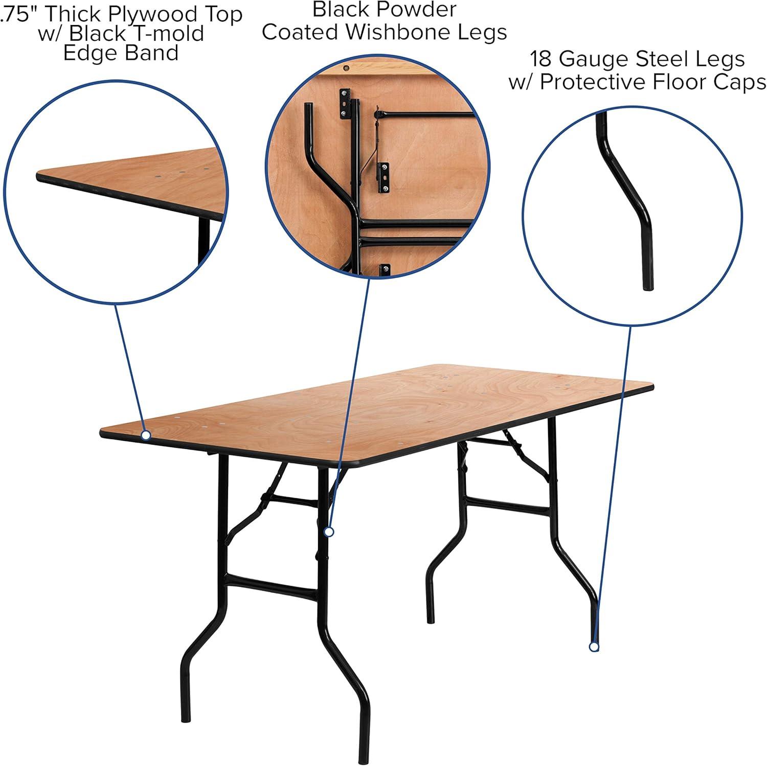 Emma and Oliver 5-Foot Rectangular Wood Folding Banquet Table with Clear Coated Finished Top