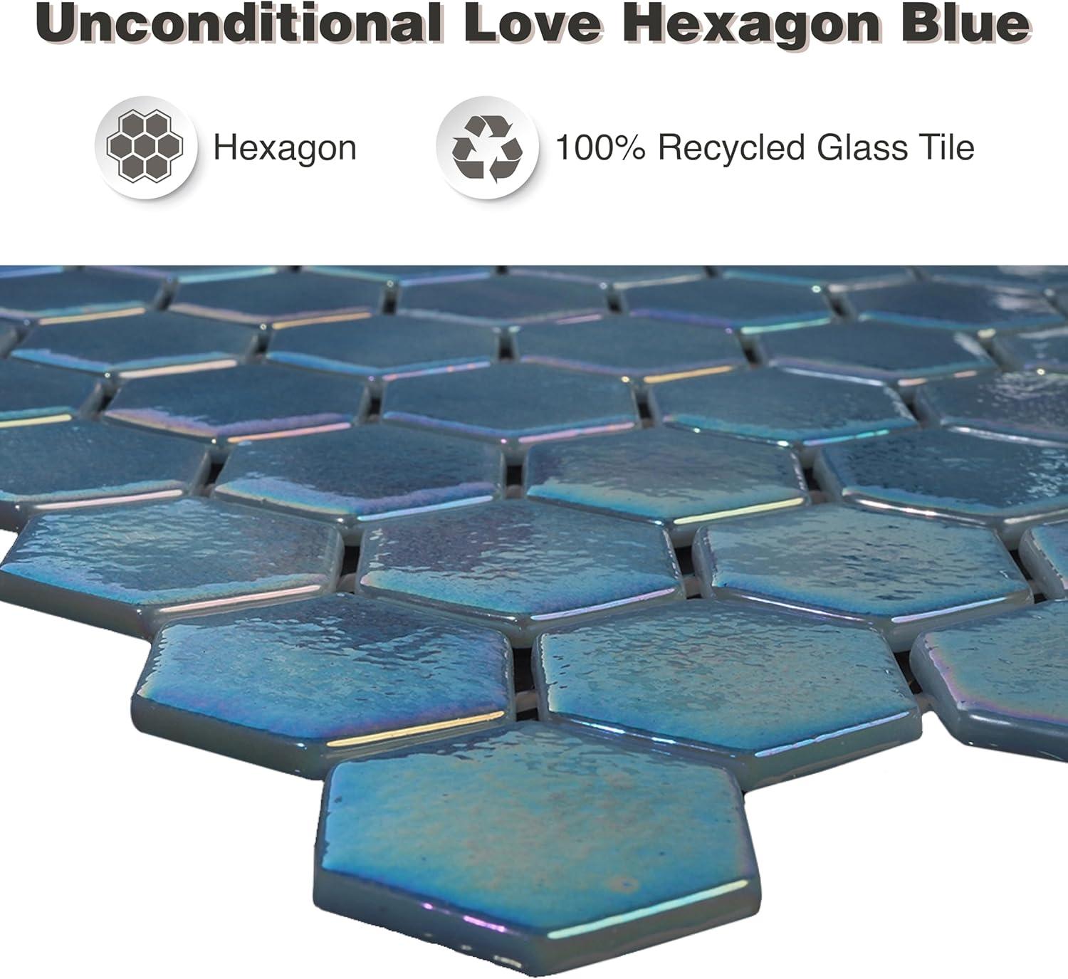 Glass Tile Love White Hot Love 11 in. X 16.325 in. Hexagonal Glass Mosaic Tile (10.76 sq. ft./case), Ideal for Kitchen Tile, Backsplash Tile, Bathroom Tile, and Pool Tile