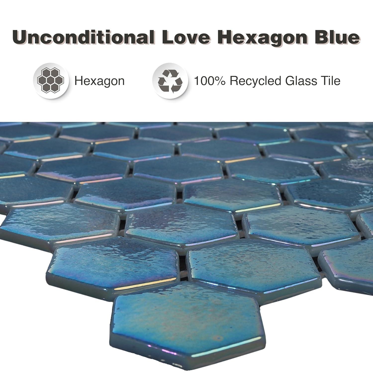 Glass Tile Love White Hot Love 11 in. X 16.325 in. Hexagonal Glass Mosaic Tile (10.76 sq. ft./case), Ideal for Kitchen Tile, Backsplash Tile, Bathroom Tile, and Pool Tile