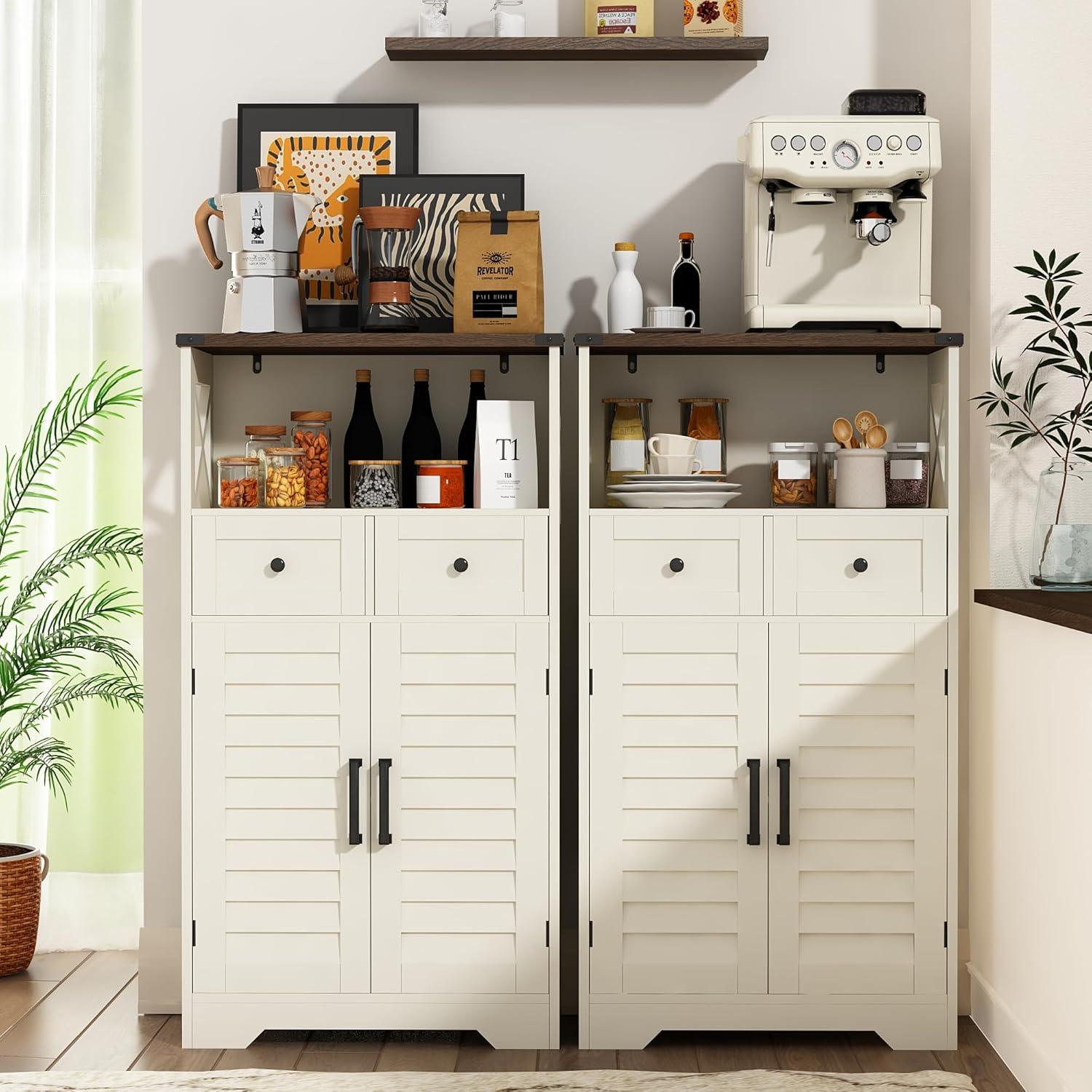 White Farmhouse Bathroom Storage Cabinet with Adjustable Shelving