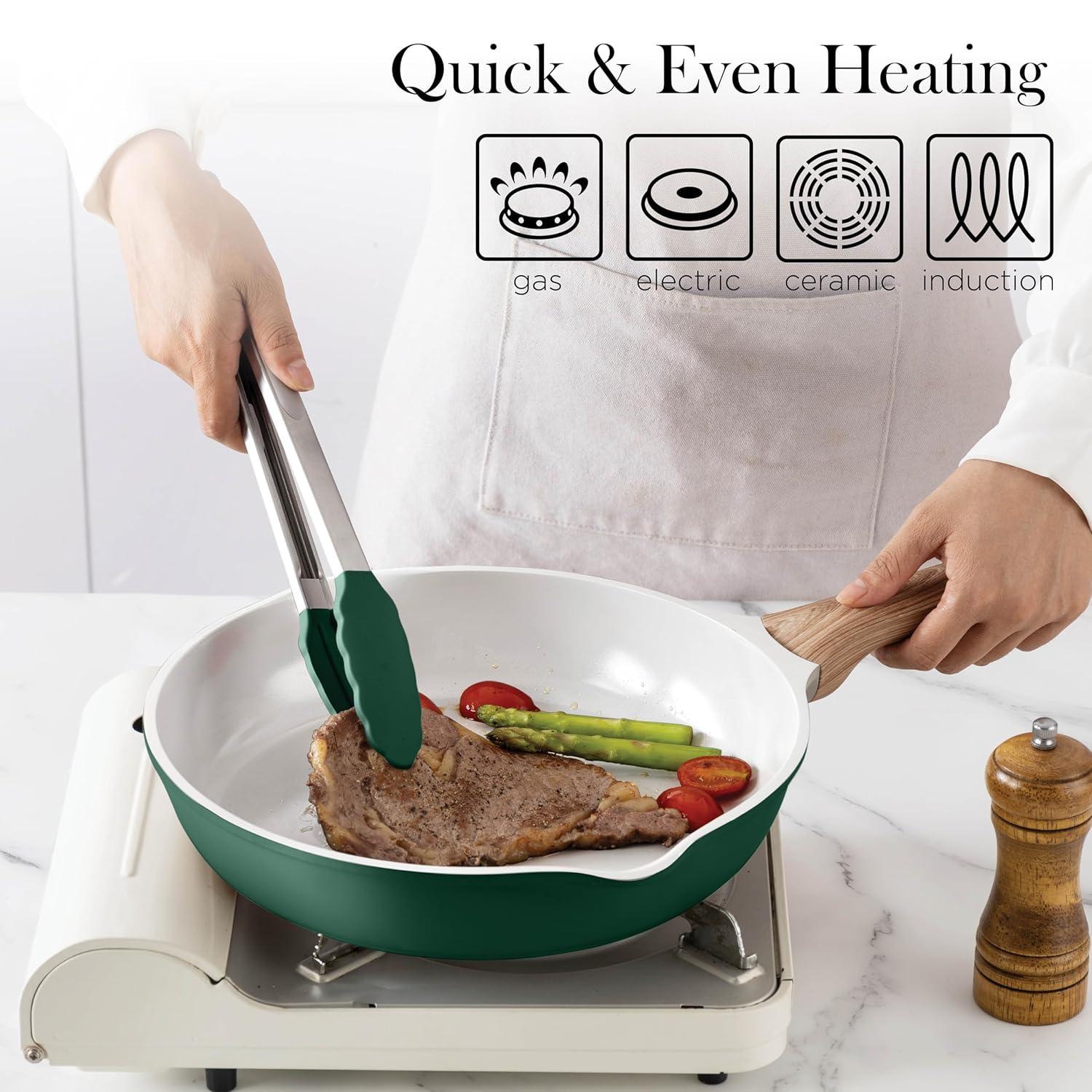 Sage Green Nonstick Cast Aluminum 14-Piece Cookware Set with Utensils