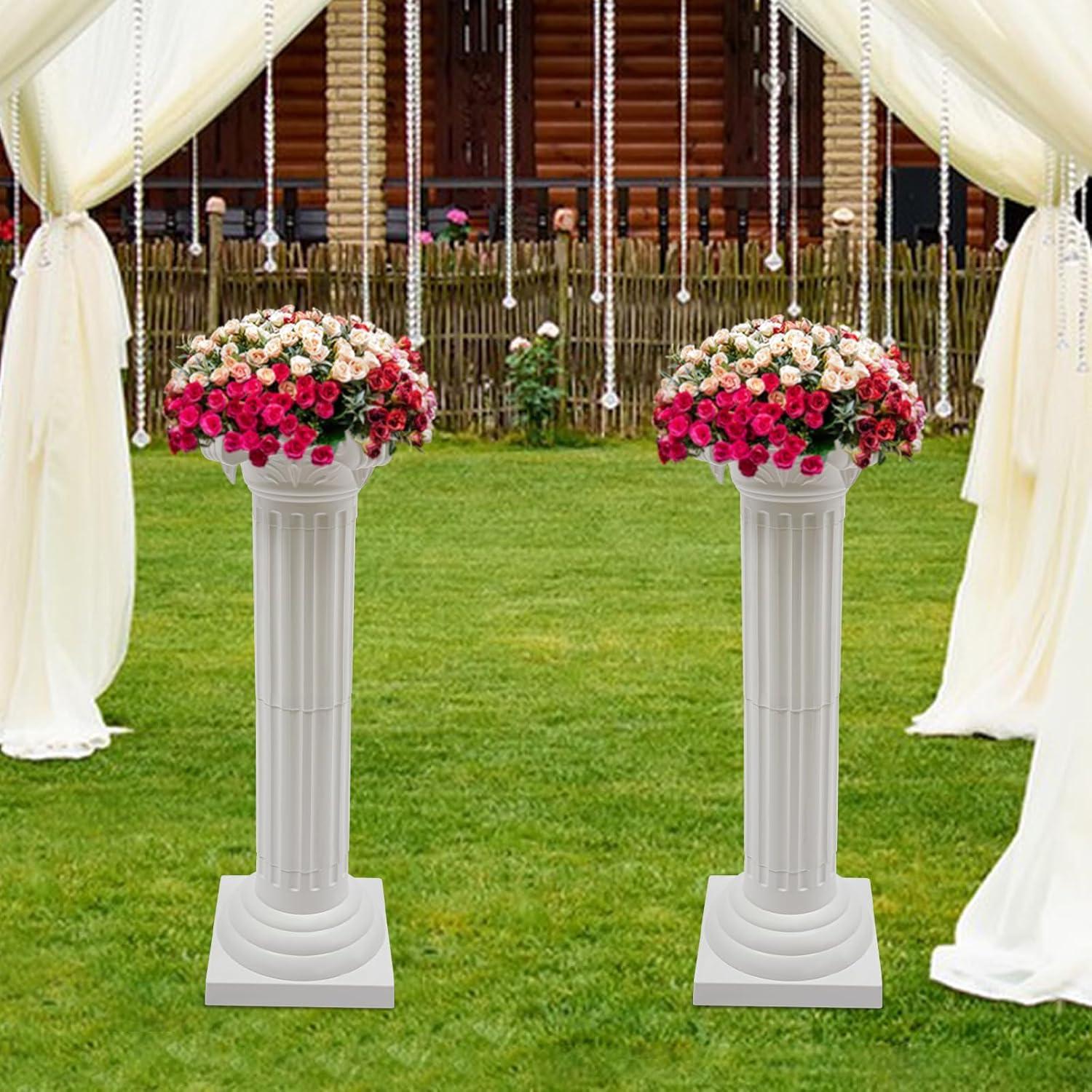 Roman Columns Plastic Wedding Stand Pillar Greek Statue Plant Stand Elegant Event Party Decorative Pedestal Flower Pot Holder Decor (4Pcs, 11.81x35.43 Inch)