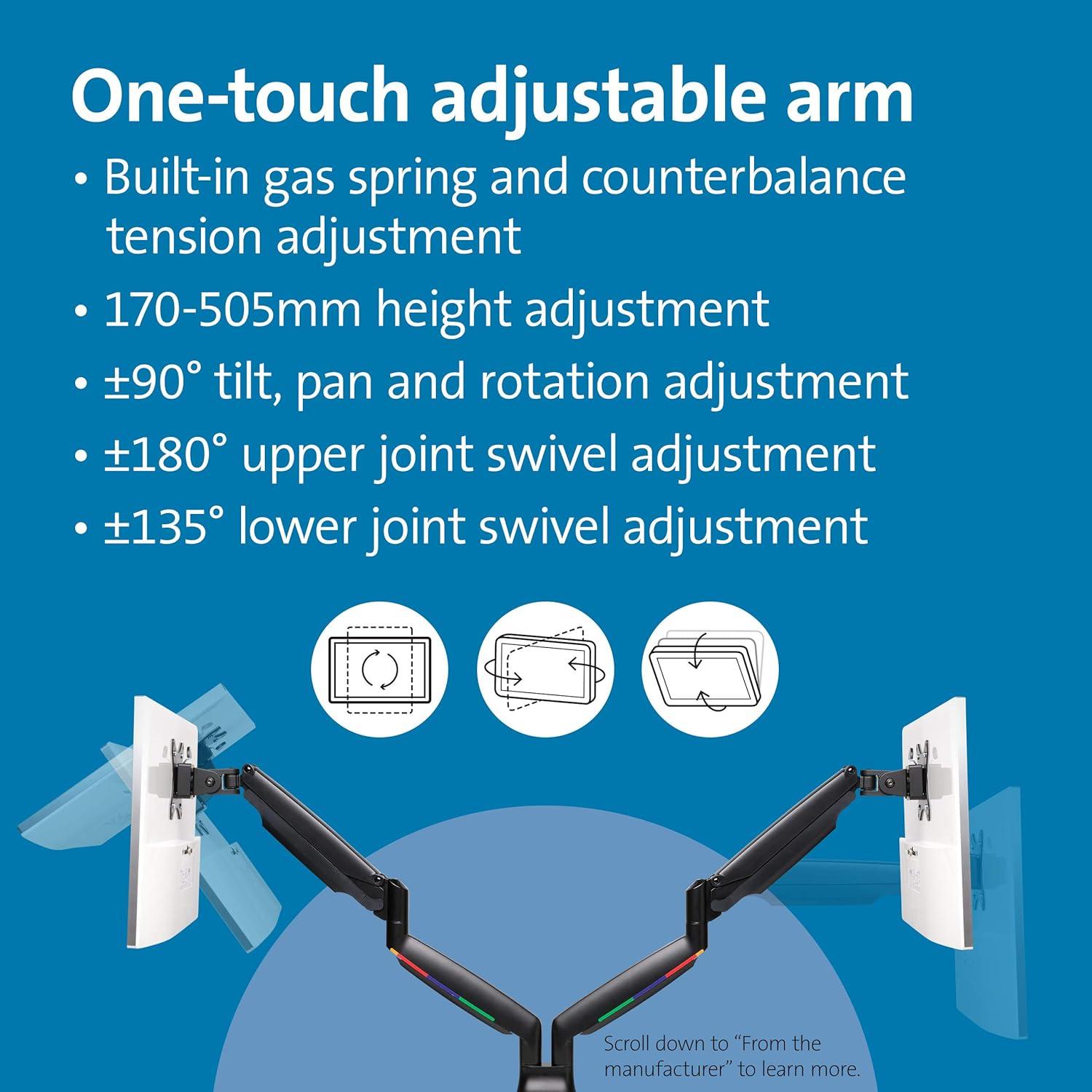 Black Adjustable Dual Monitor Desk Mount with Aluminum and Steel