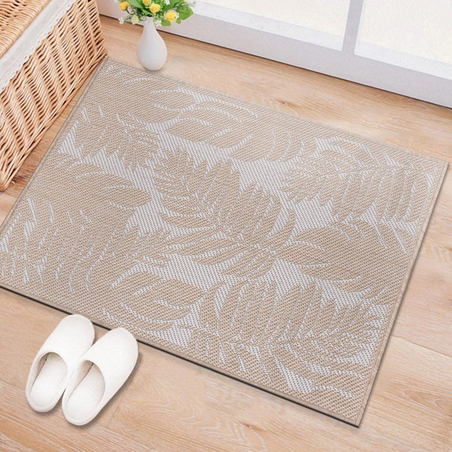 World Rug Gallery Floral Leaves Textured Flat Weave Indoor/Outdoor Area Rug - NATURAL 2'x3'
