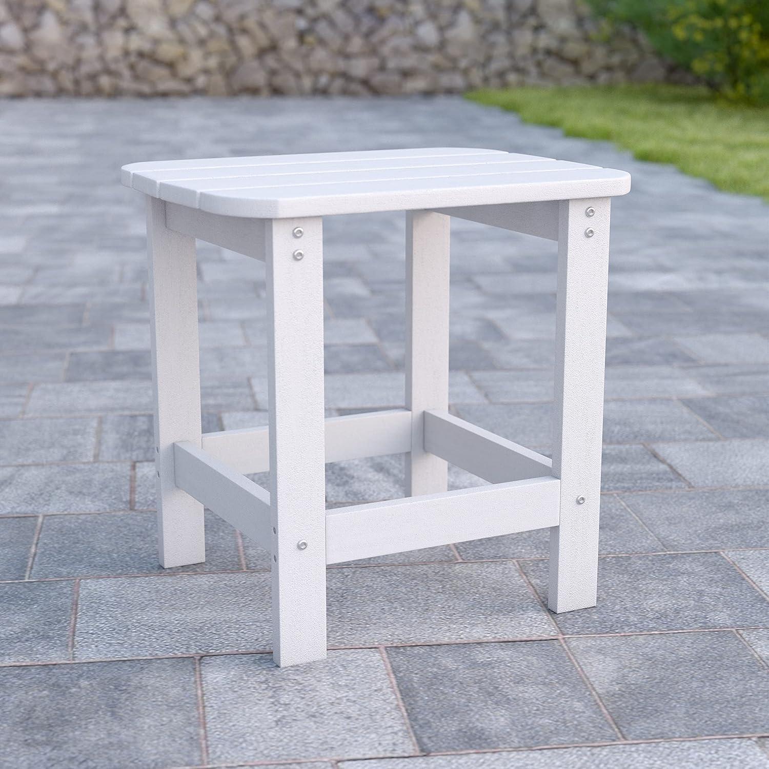 Flash Furniture Charlestown All-Weather Poly Resin Wood Adirondack Side Table in White