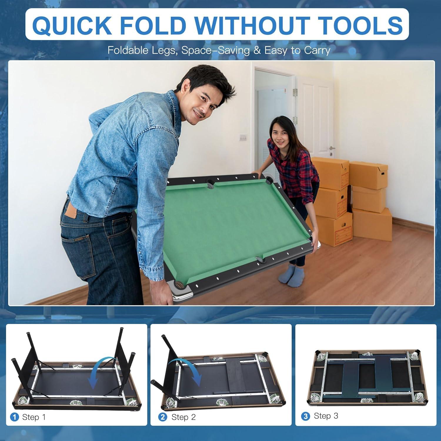 Holaki 3 in 1 Billiard Table, 65.75" Folding Pool Table with Ping Pong Table and Dining Top, Multi Game Table Includes Billiard Accessories and Tennis Paddles for Family Game Room, Basements