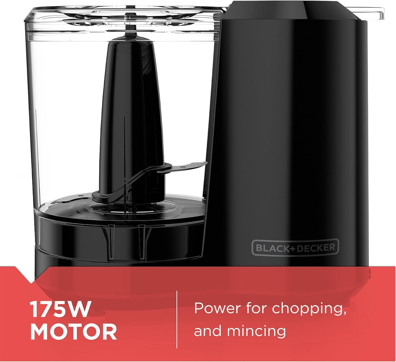 BLACK+DECKER 3-Cup Electric Food Chopper, HC300B, One Touch Pulse, 175W Motor, Stay-Sharp Blade, Dishwasher Safe