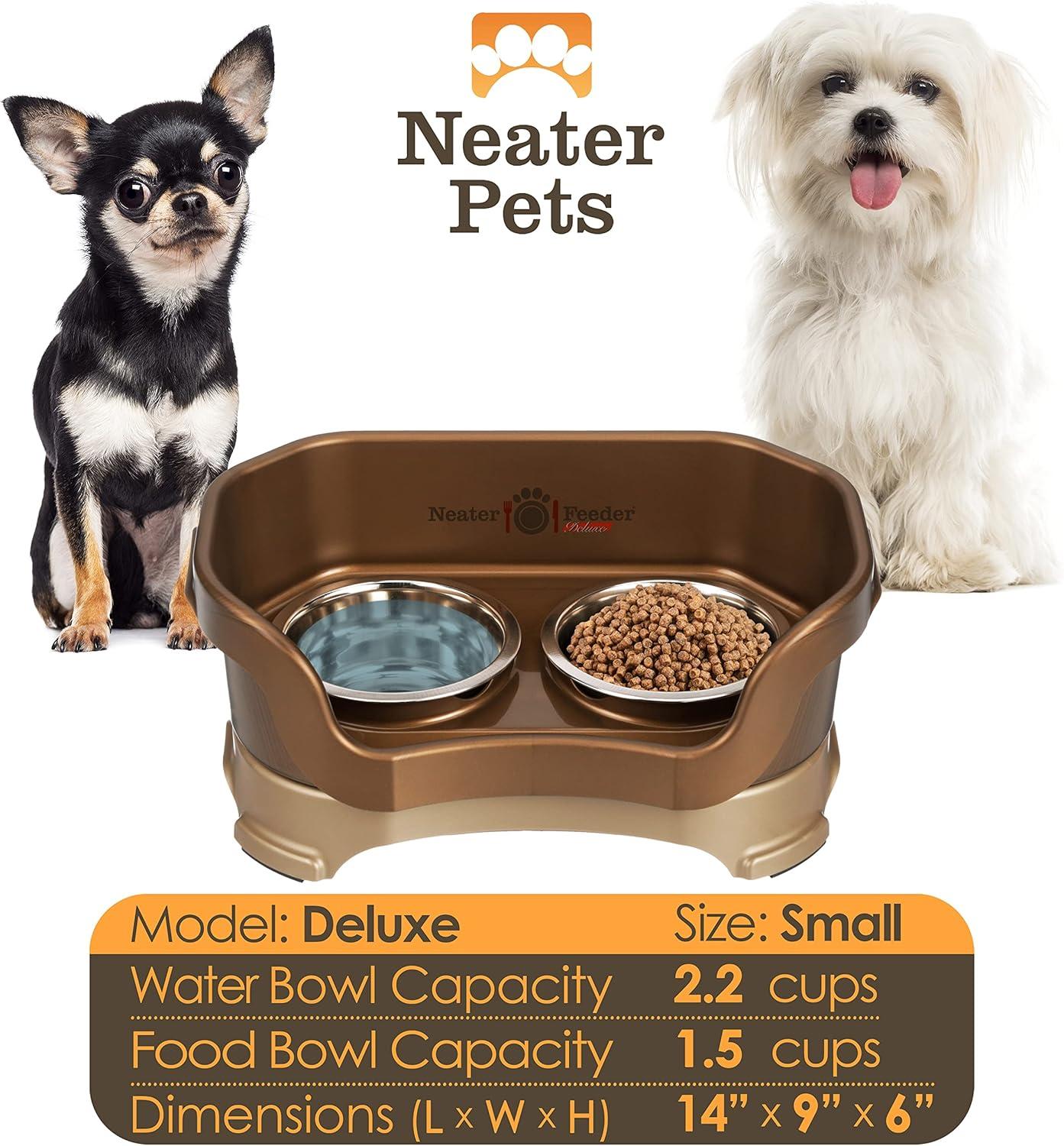 Neater Pets Neater Feeder Deluxe Mess-Proof Elevated Food & Water Bowls for Small Dogs, Bronze