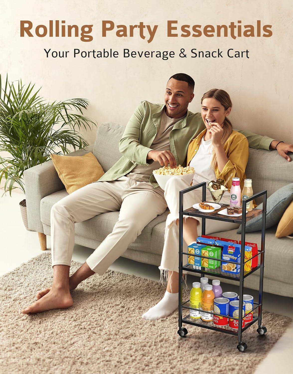 17 Stories Bakers Rack With Mobile Kitchen Utility Shelf ,Adjustable Height, Multi-Compartment Storage With Power Outlet ,6 Hooks For Bread Machines, Coffee Bar, Microwave Stand, Rustic Brown And Black