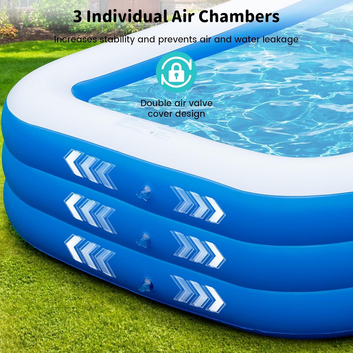 Family Pool Inflatable with Pump - 130'' x 72'' x 22'' Swimming Lounge Pools for Adults Family (sea Blue)