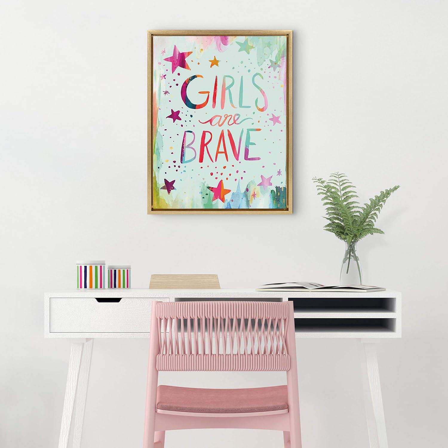 18" x 24" Sylvie Girls are Brave Framed Canvas Wall Art by Ettavee Gold - Kate and Laurel