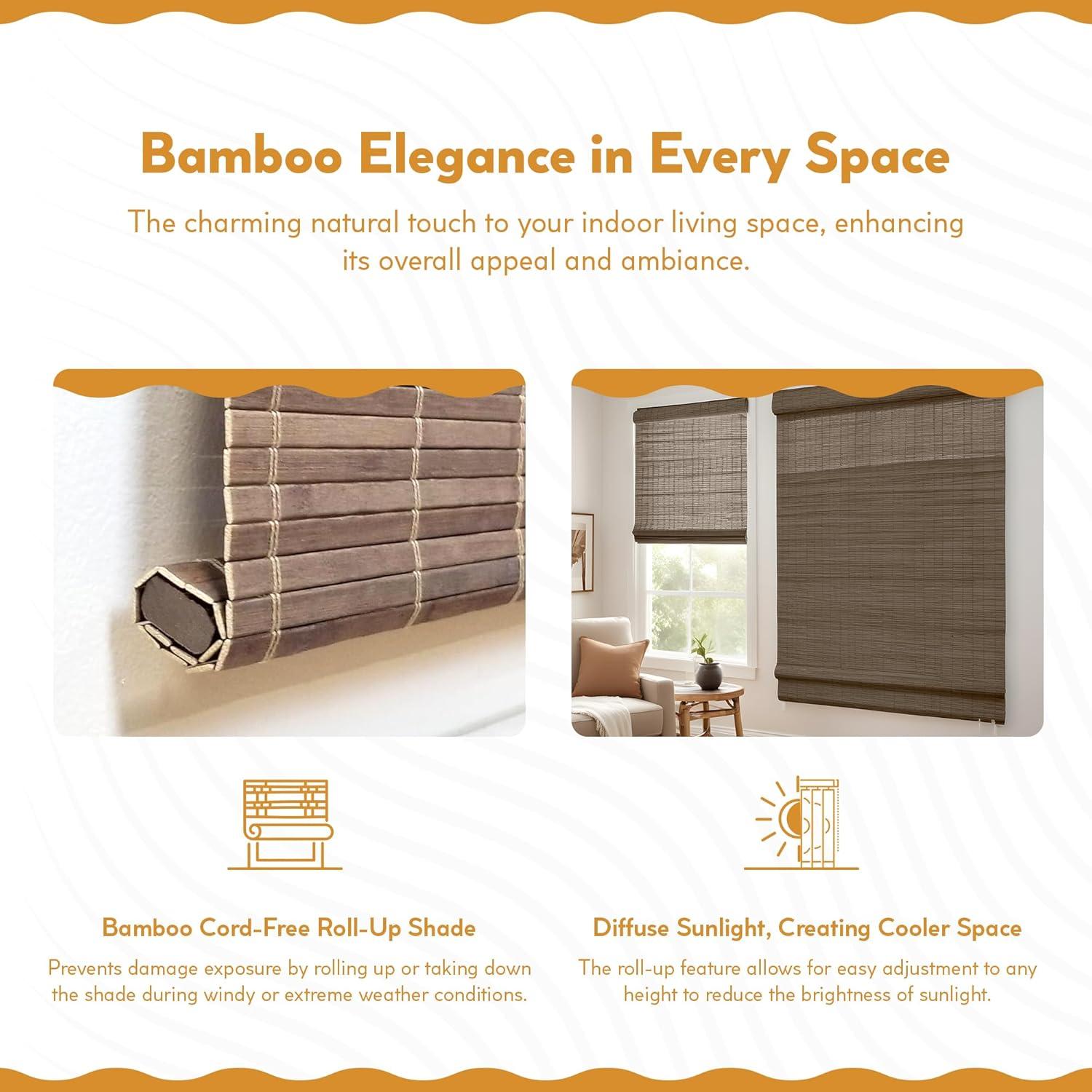 Radiance Brooklyn 30-in Cordless Driftwood Bamboo Roman Shade