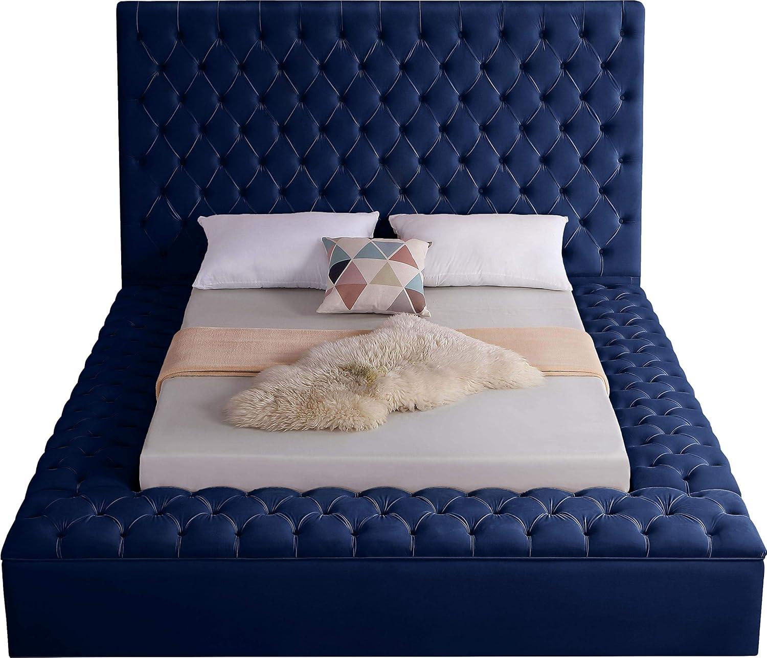 Bliss Navy Velvet King Bed (3 Boxes)-Color:Navy Velvet,Style:Contemporary