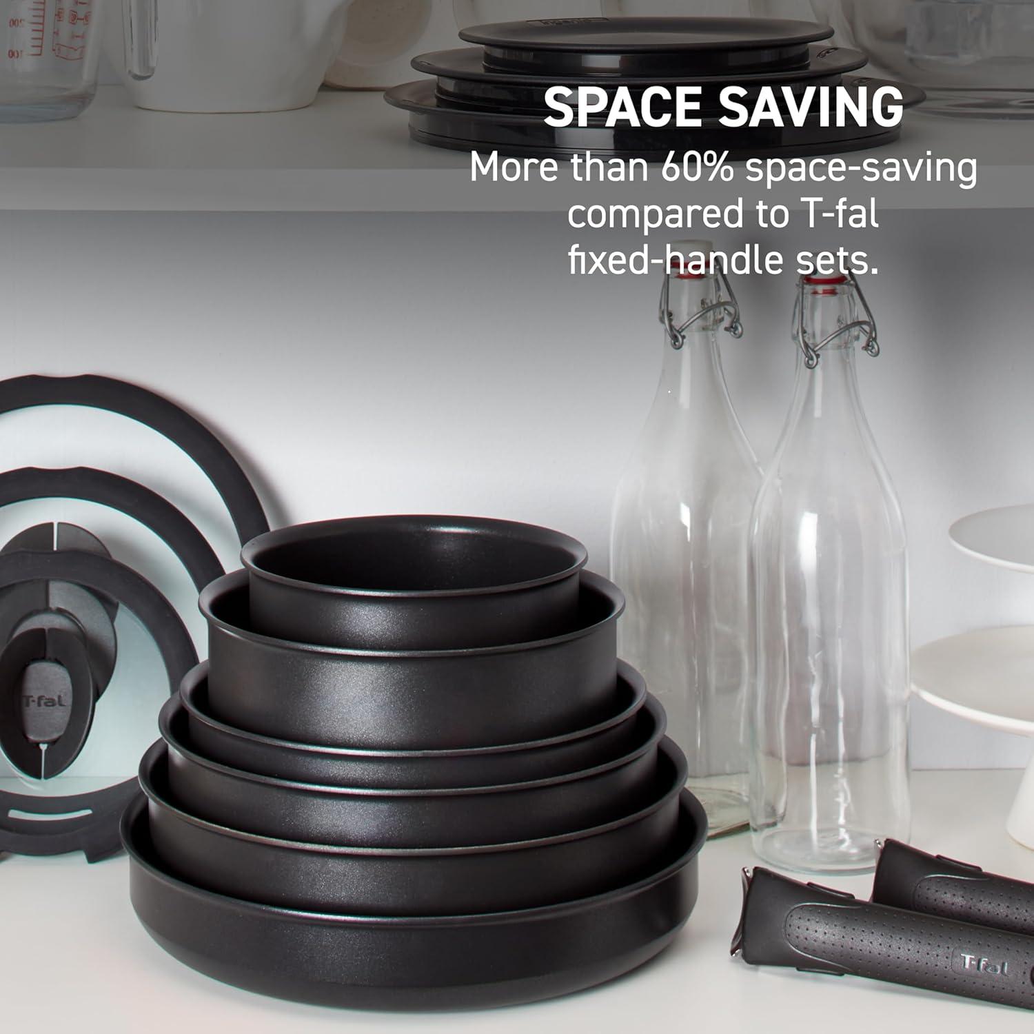 T-fal Ingenio Expertise Nonstick 14-Piece Cookware Set, Induction Oven Safe up to 500F, Detachable Handle, Onyx Black