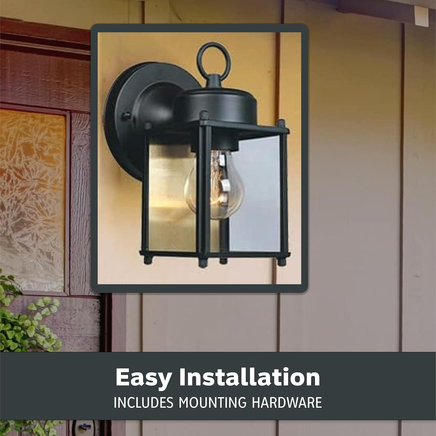 Preston Black 1-Light Outdoor Line Voltage Hardwired Porch Light Wall Sconce with No Bulb Included