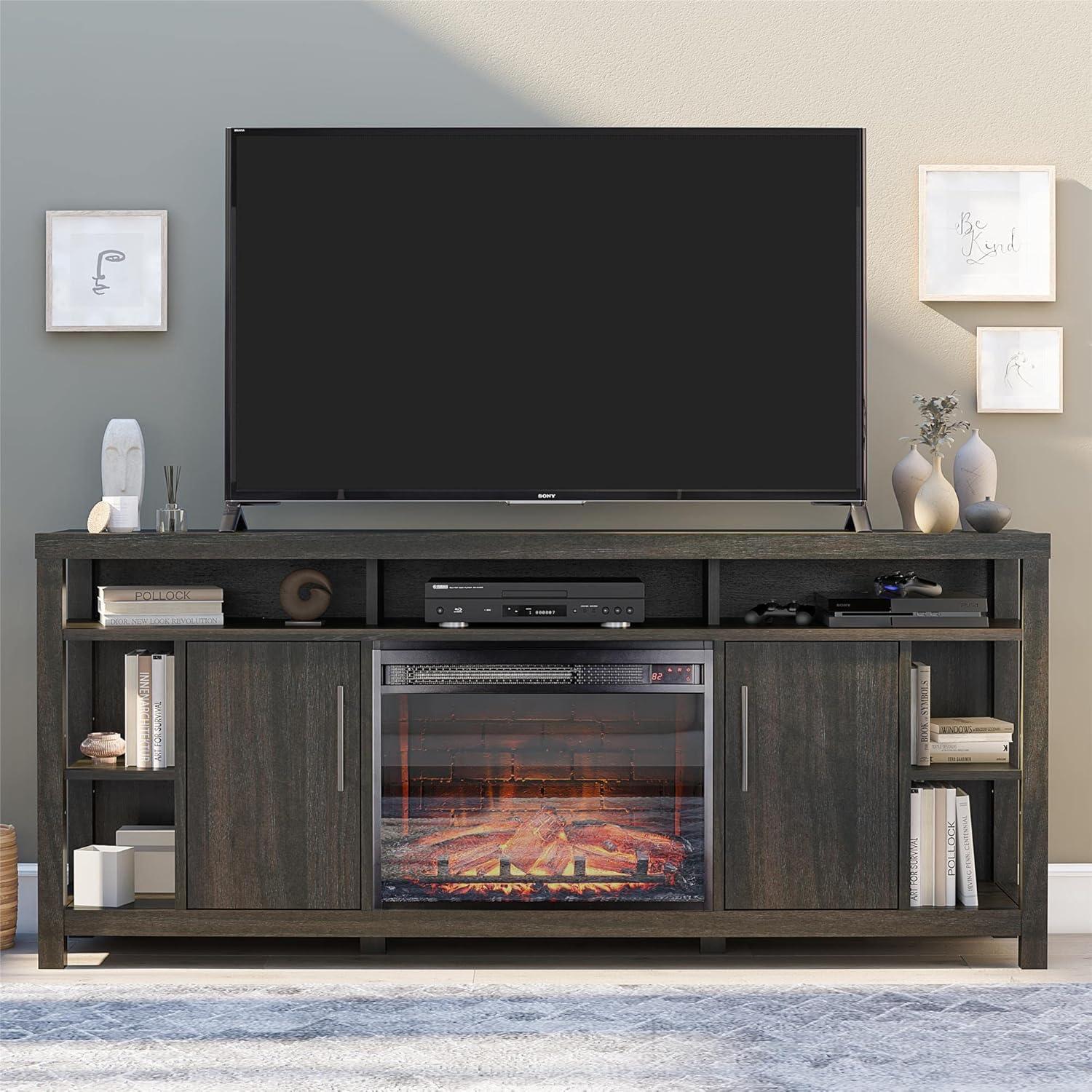 Espresso Electric Fireplace TV Stand with Cabinets and Shelves