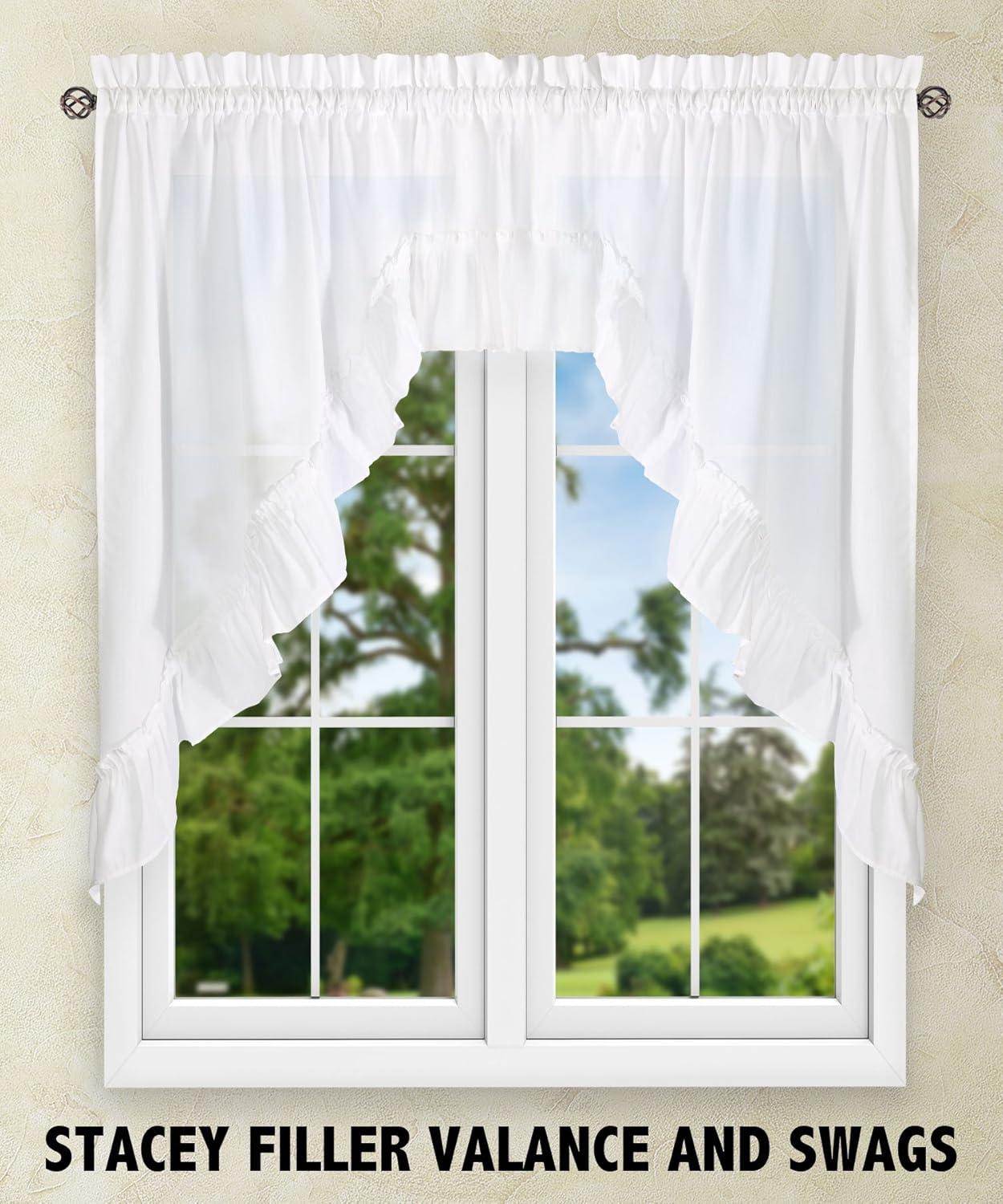 Ellis Stacey 1.5" Rod Pocket High Quality Fabric Solid Color Window Tailored Tier Pair 56"x24" White