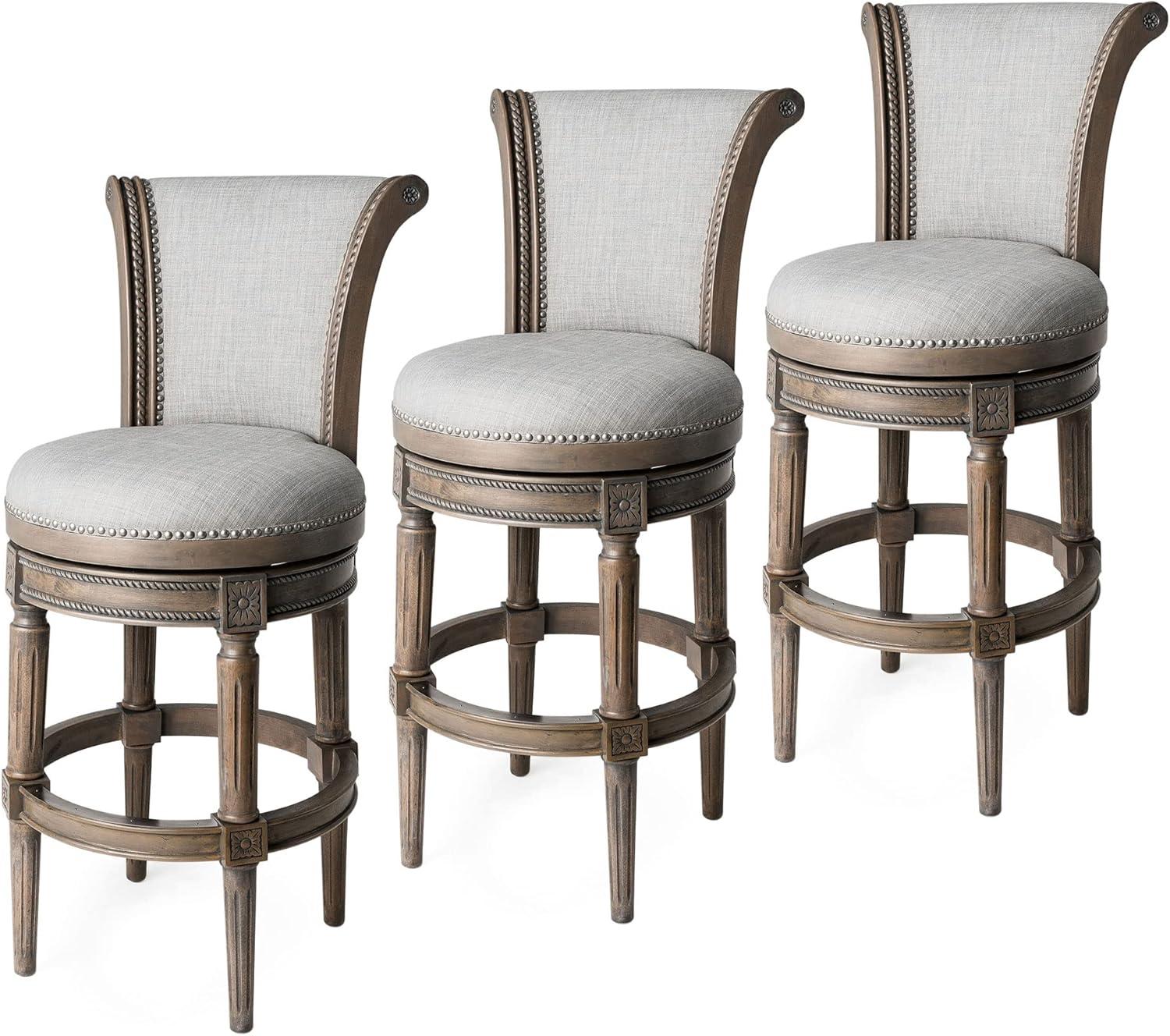 Maven Lane Pullman Swivel Upholstered Kitchen Stool, Set of 3