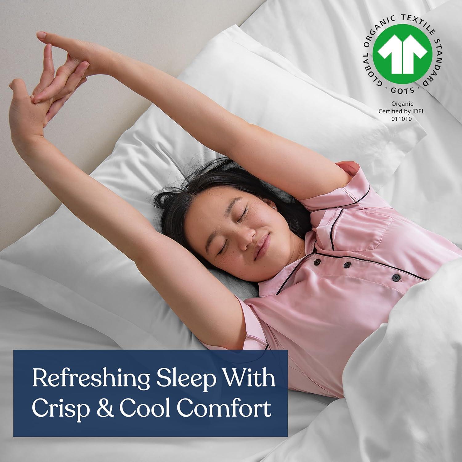 Delara Sábana de Tejido de Percal 100% Algodón Orgánico, Sábana Encimera Doble, 400 Hilos Certificados, Suave y Que Absorbe la Humedad, Ropa de Cama Transpirable de Tejido de Percal Suave y Sedoso para Mujeres, Hombres, Niños y Adolescentes