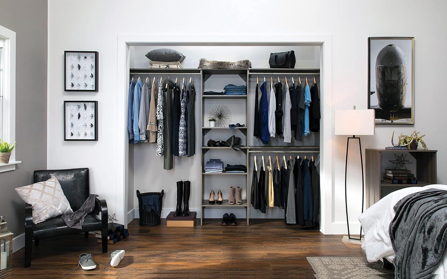 Gray 7-10 Foot Wide Closet System Kit with Adjustable Shelves