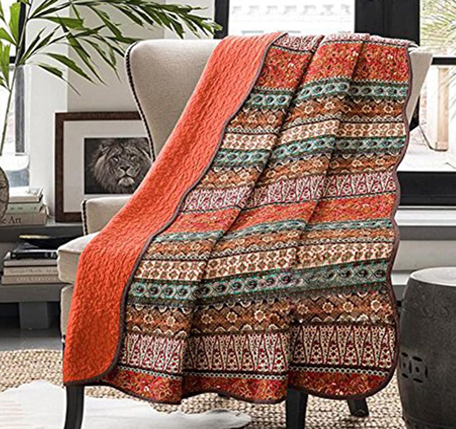 Colorful Bohemian Striped Reversible Cotton Quilt