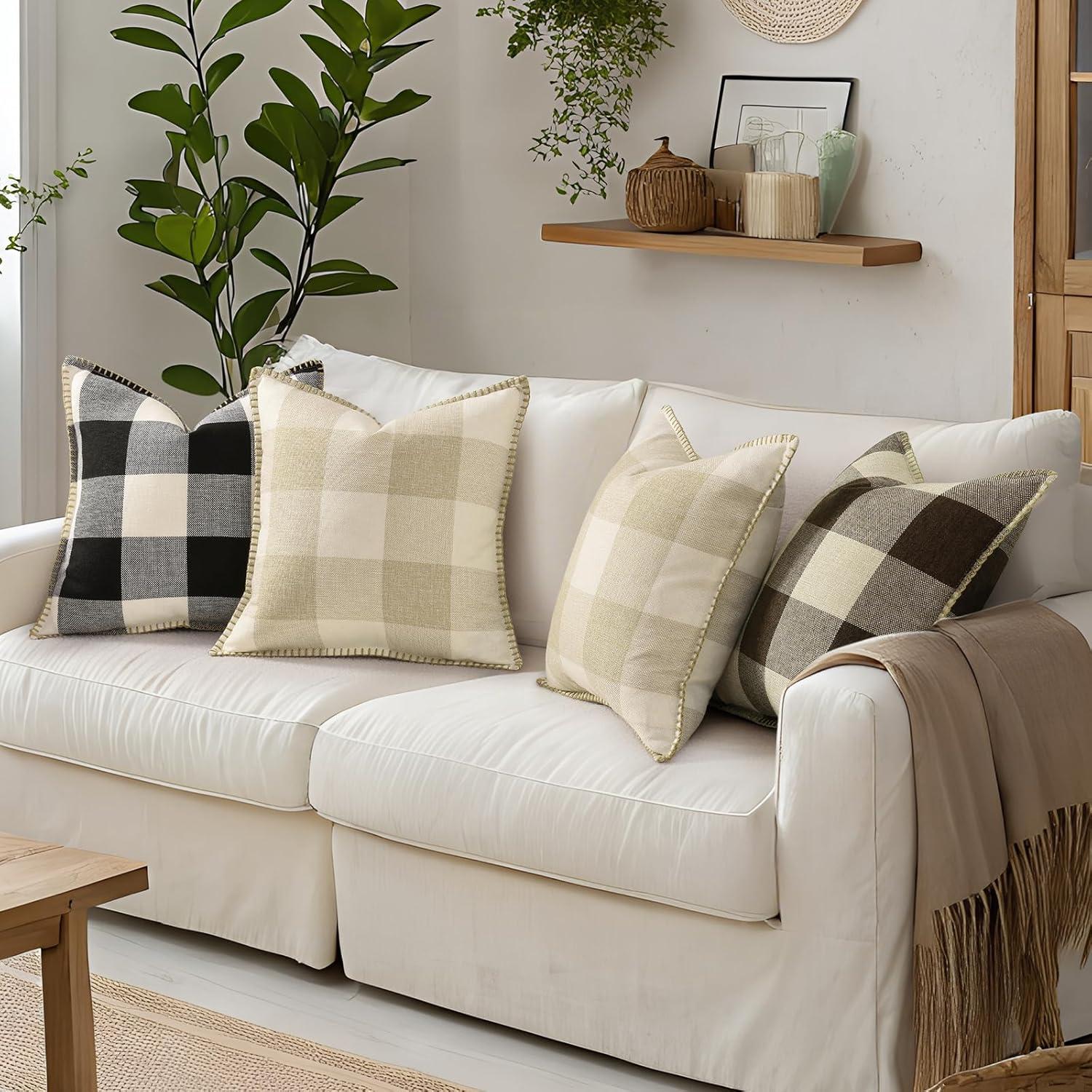 CARRIE HOME Buffalo Plaid Pillow Covers 18x18 Set of 2 Black and White Outdoor Throw Pillows Black Buffalo Check Pillow Covers Farmhouse Decor for Couch Sofa and Bed