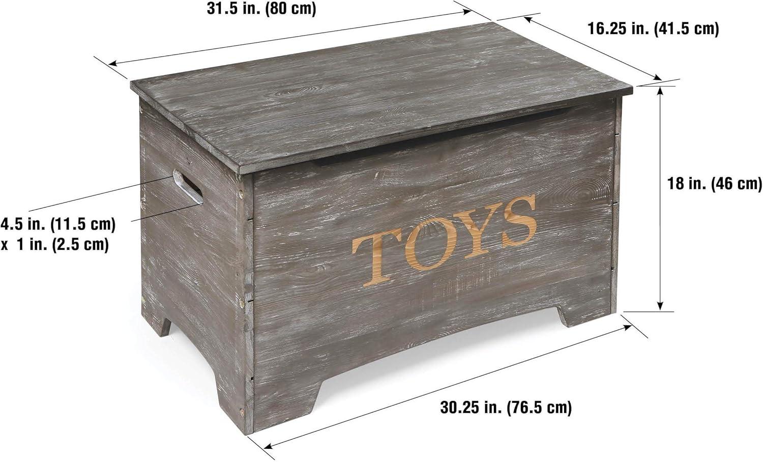 Vintage Gray Solid Wood Rustic Toy Box with Distressed Finish