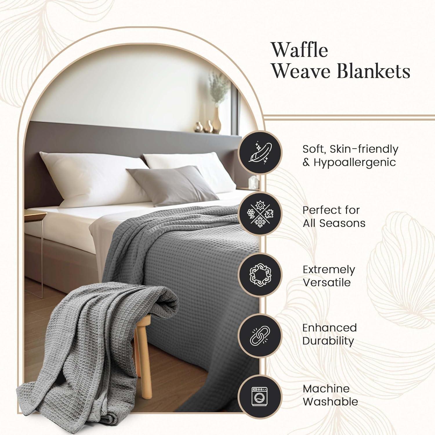 Dark Gray Cotton Waffle Weave Queen Blanket